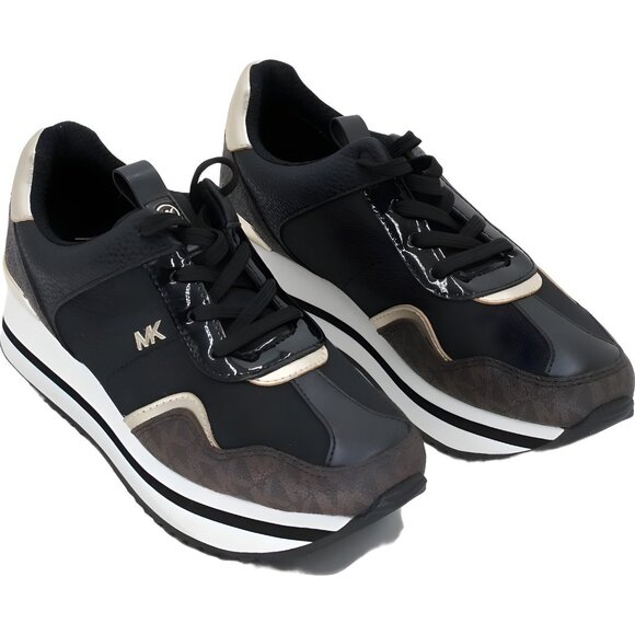 Michael Kors Raina Lace-Up Trainer Sneakers Black Brown Women's US 7M - Picture 4 of 6